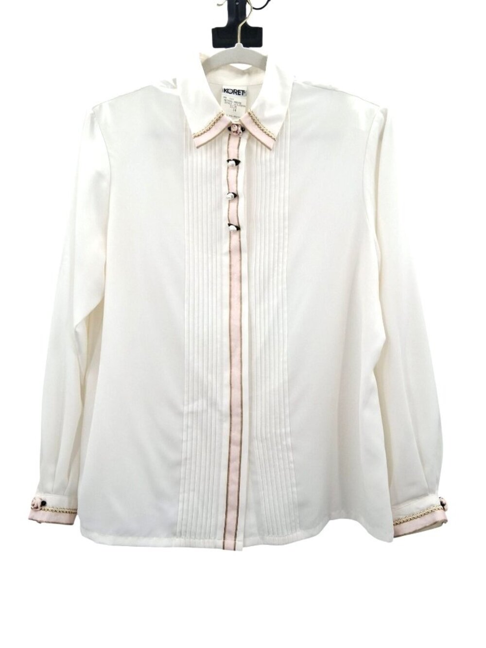 Vintage Koret Blouse Size 14 Long Sleeve Rose & Gold Accent